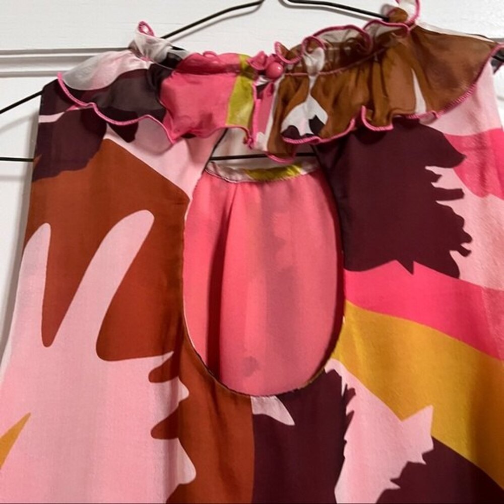 Milly of New York Silk Bold Botanical Print Ruffled Hem Dress 4 - Picture 10 of 10